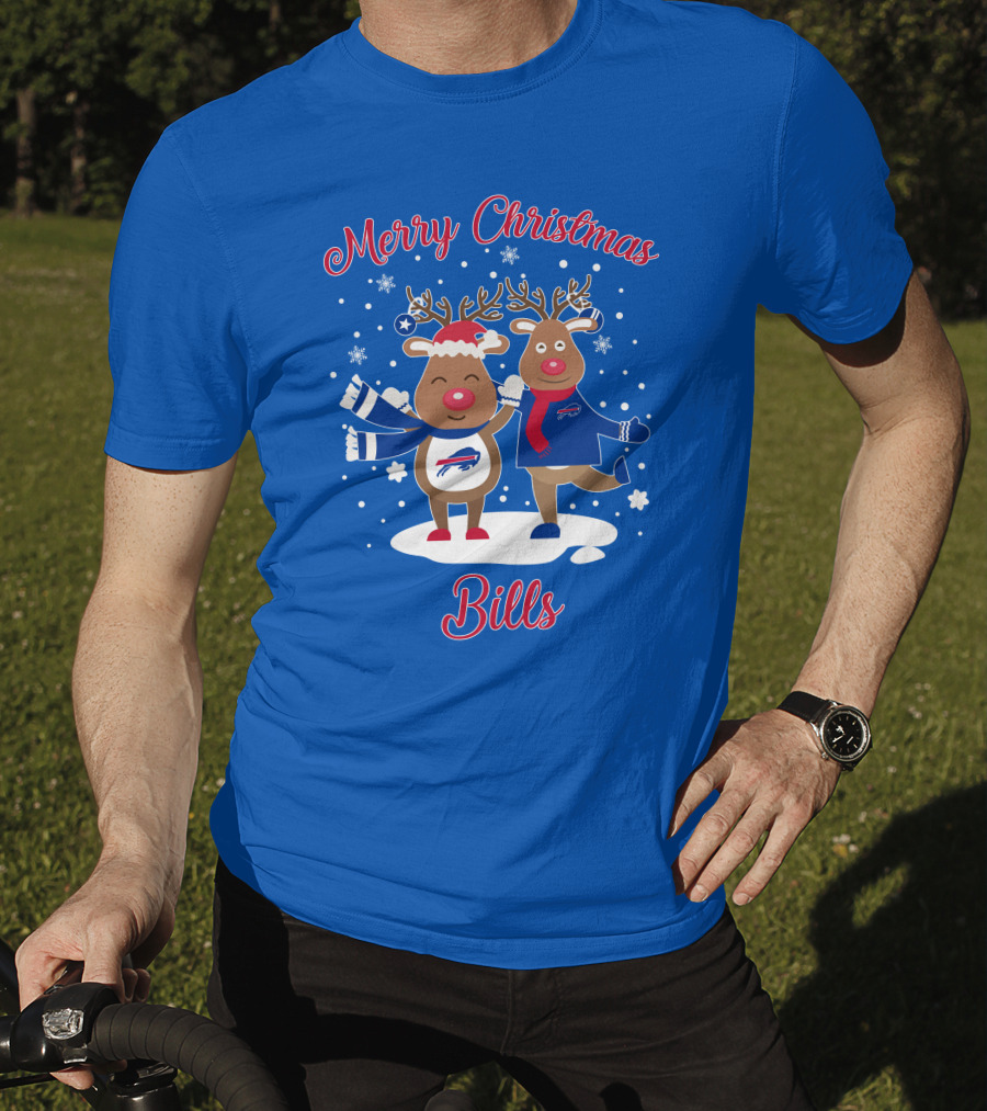 Merry Christmas Buffalo Bills Reindeer Snowflakes T-Shirt