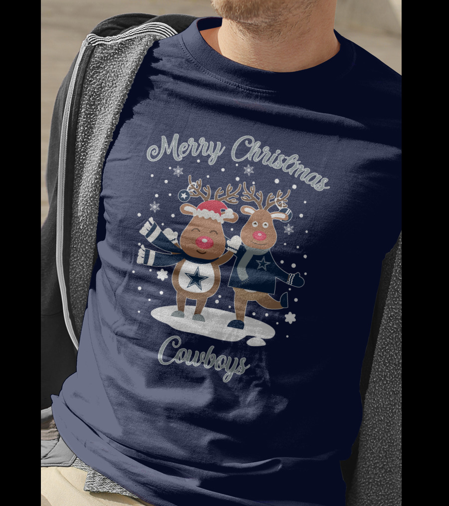 Merry Christmas Cowboys Reindeer Funny Dallas T-Shirt