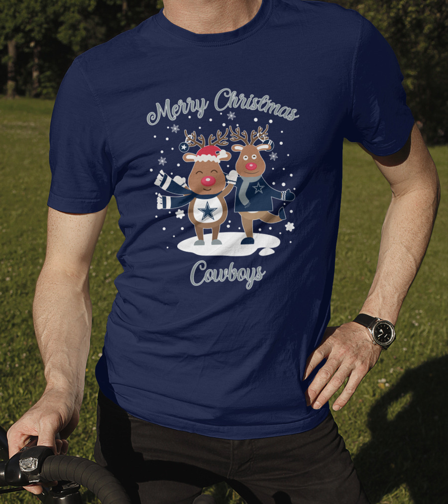 Merry Christmas Cowboys Reindeer Funny Dallas T-Shirt
