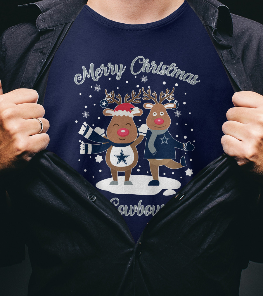 Merry Christmas Cowboys Reindeer Funny Dallas T-Shirt