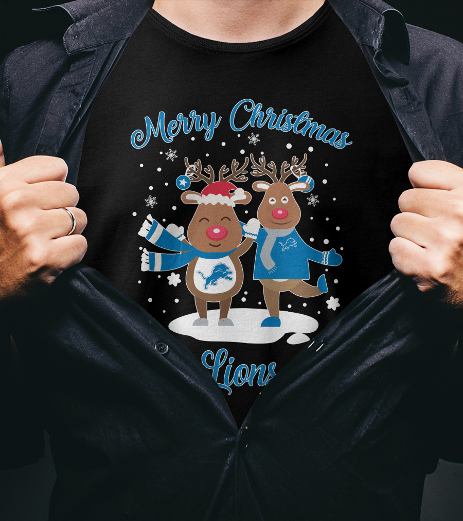 Merry Christmas Detroit Lions Reindeer T-Shirt