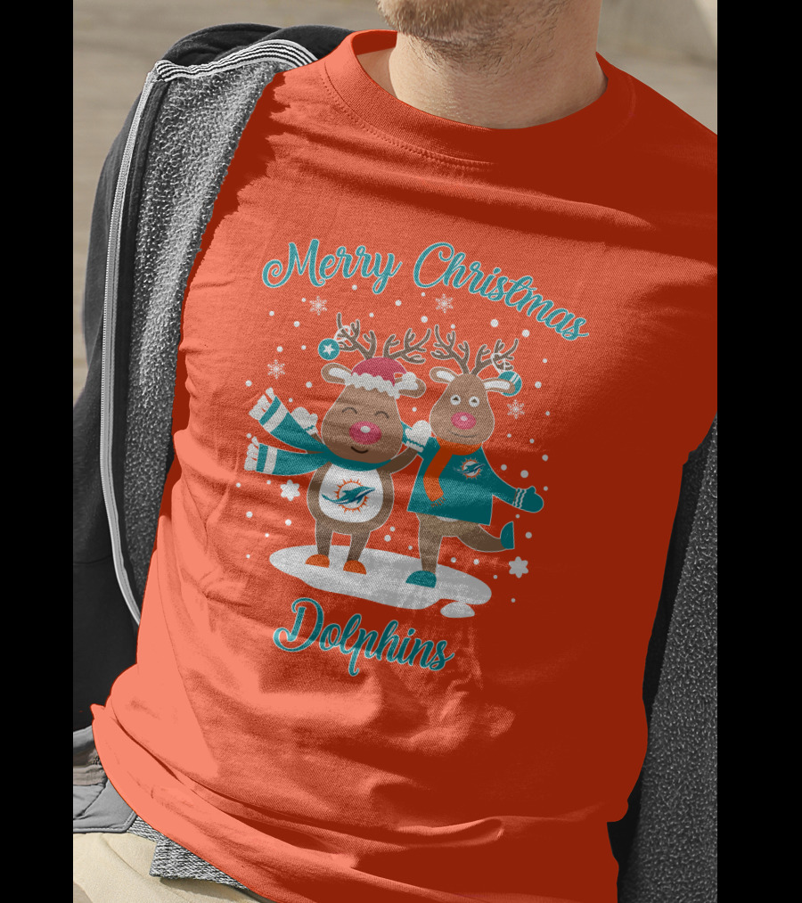 Merry Christmas Dolphins Reindeer Snowflakes T-Shirt