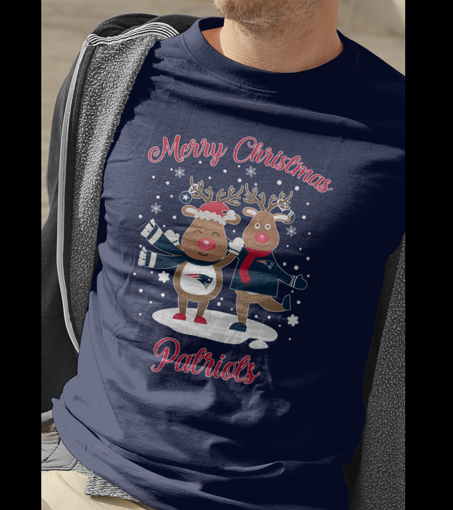 Merry Christmas Patriots Reindeer Snowflakes Holiday T-Shirt