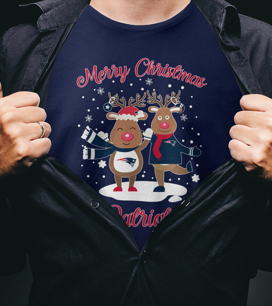 Merry Christmas Patriots Reindeer Snowflakes Holiday T-Shirt
