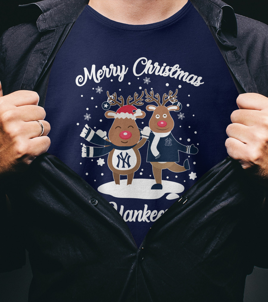 Merry Christmas Yankees Reindeer Holiday T-Shirt