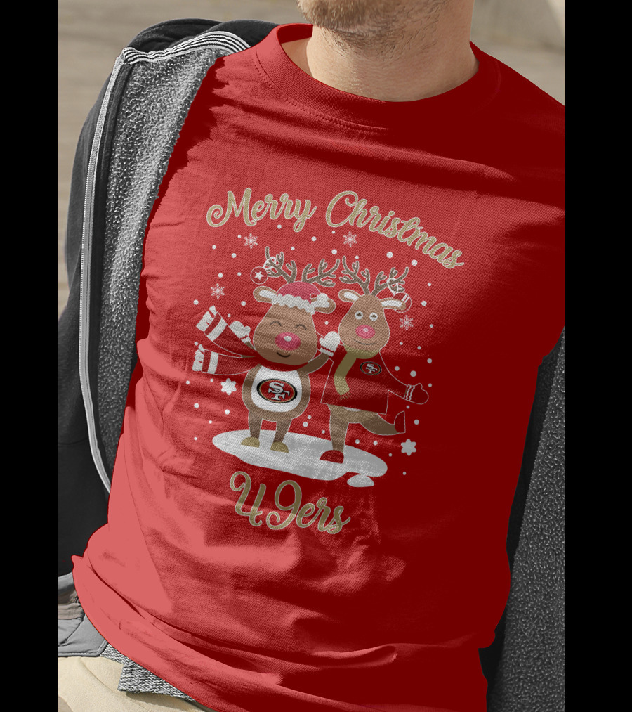 Merry Christmas 49ers Reindeer Festive Holiday T-Shirt