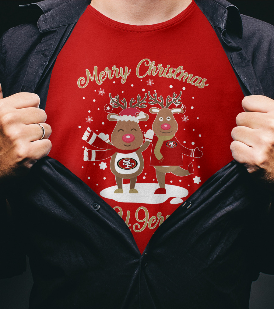 Merry Christmas 49ers Reindeer Festive Holiday T-Shirt