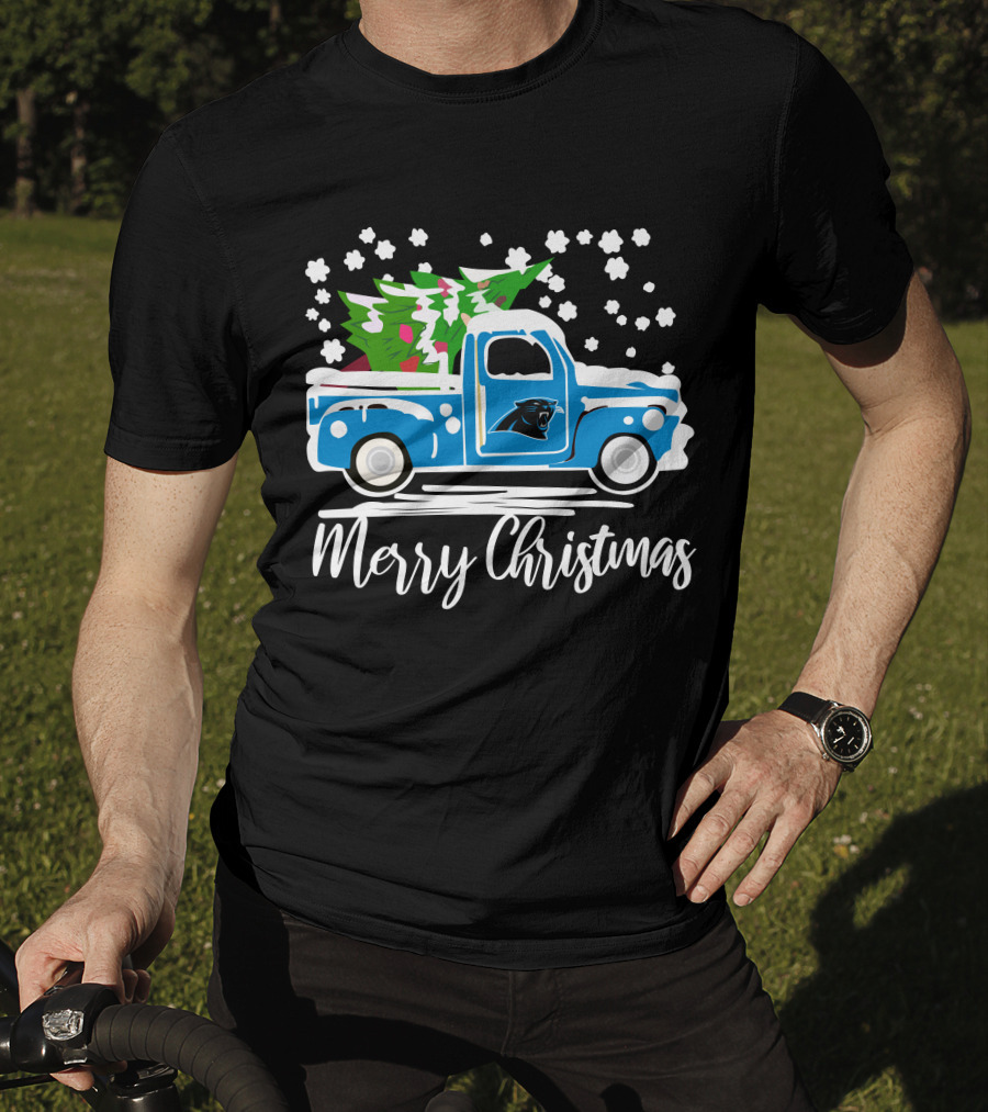 Carolina Panthers Vintage Truck Merry Christmas Snowflakes Tree T-Shirt