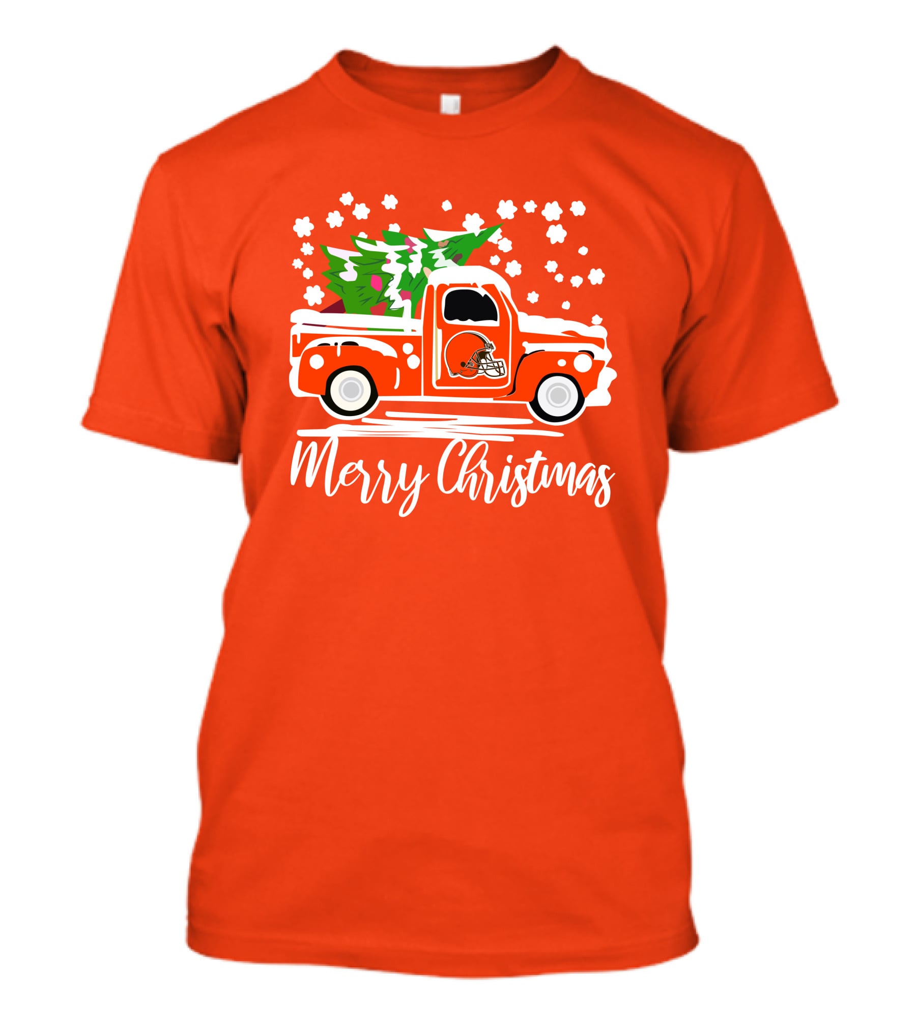 Cleveland Browns Merry Christmas Vintage Car With Christmas Tree T-Shirt