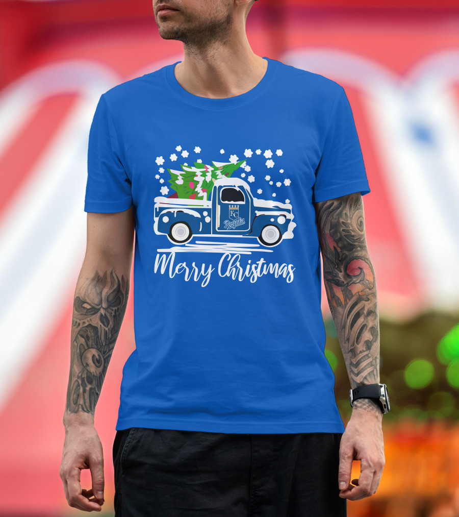 Kansas City Royals Vintage Car Merry Christmas Tree Winter Holiday T-Shirt