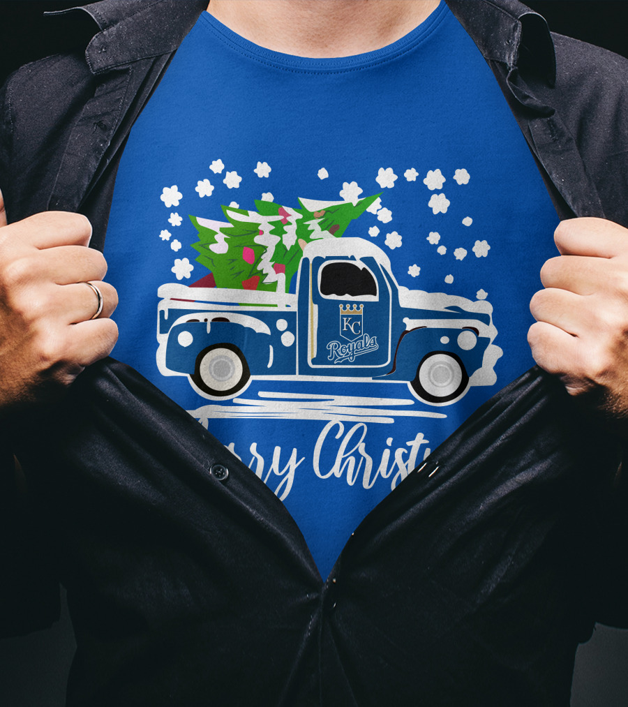 Kansas City Royals Vintage Car Merry Christmas Tree Winter Holiday T-Shirt