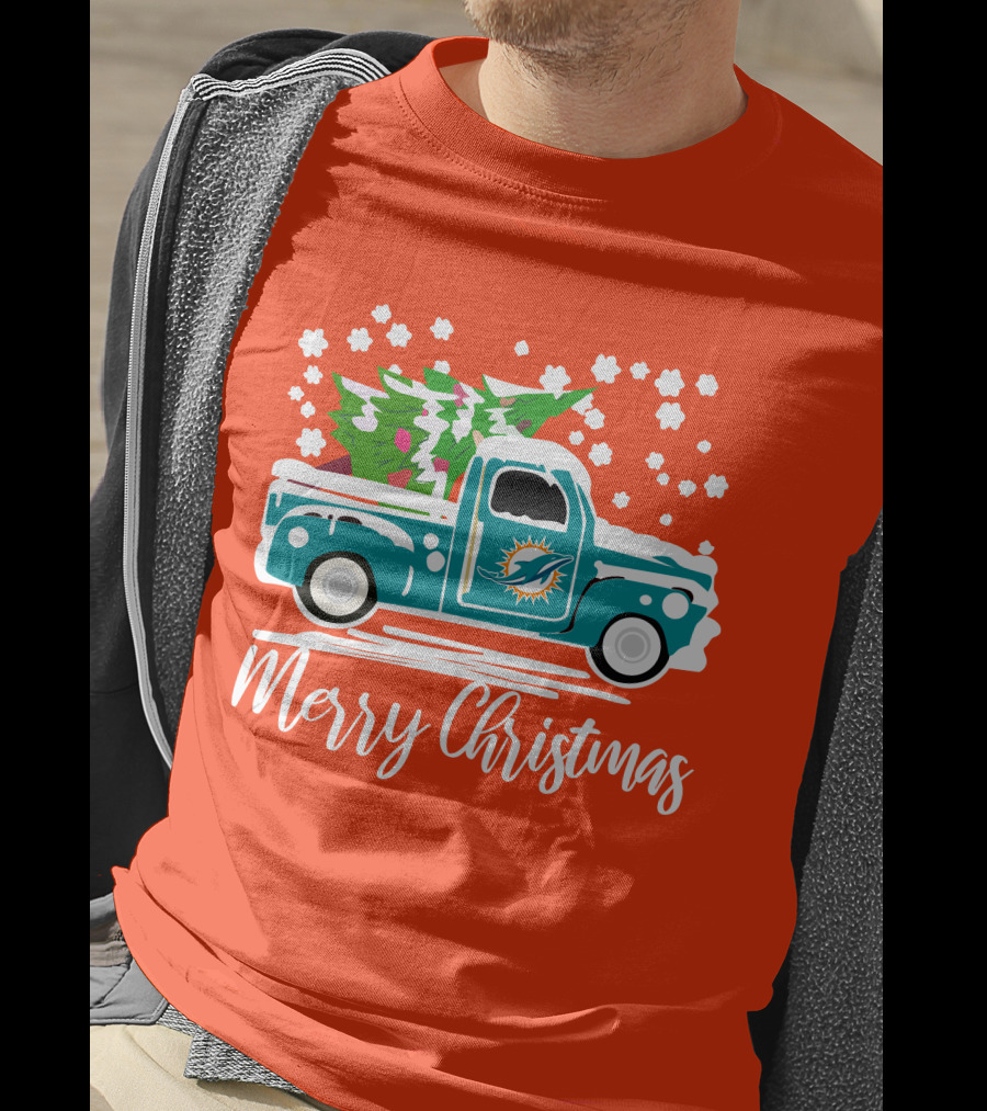Miami Dolphins Vintage Truck Merry Christmas T-Shirt