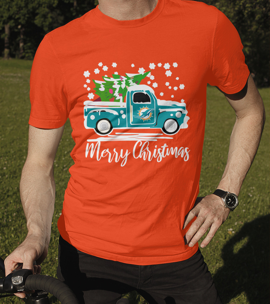 Miami Dolphins Vintage Truck Merry Christmas T-Shirt