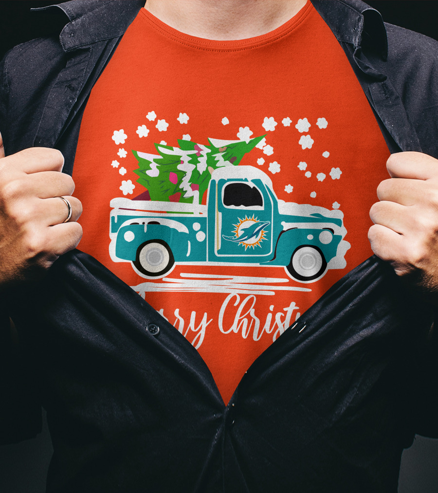 Miami Dolphins Vintage Truck Merry Christmas T-Shirt
