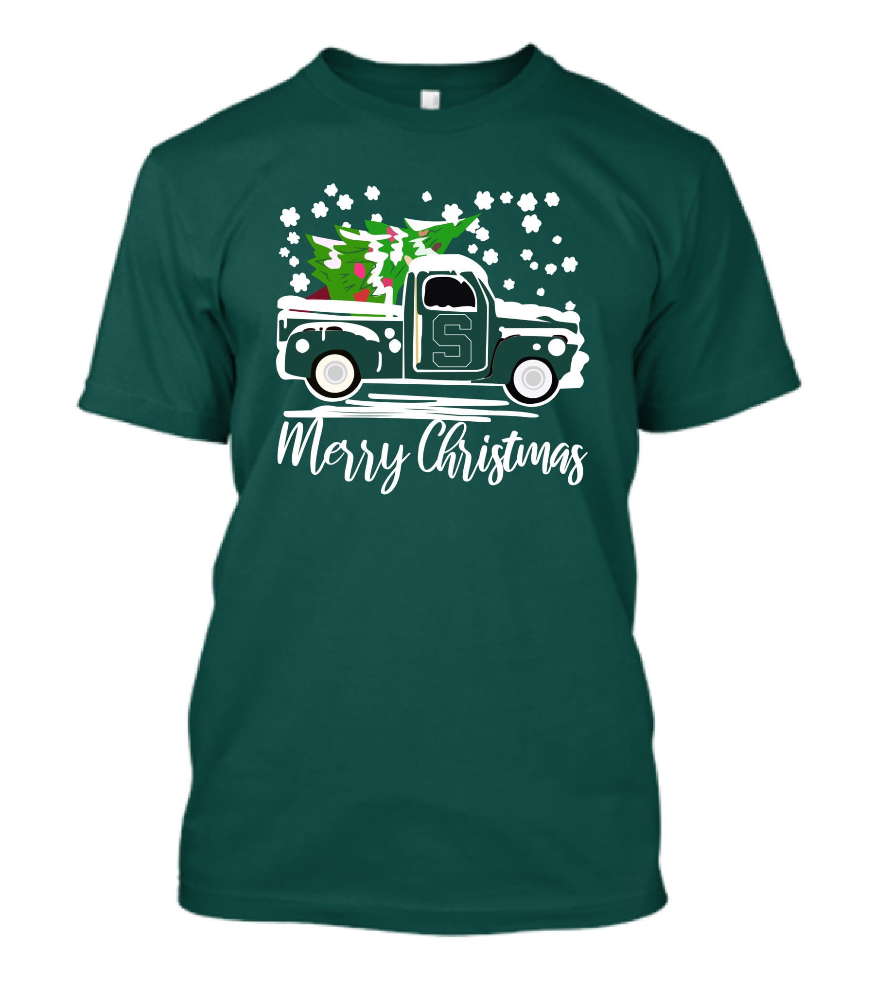 Merry Christmas Michigan State Spartans Vintage Car With Christmas Tree T-Shirt