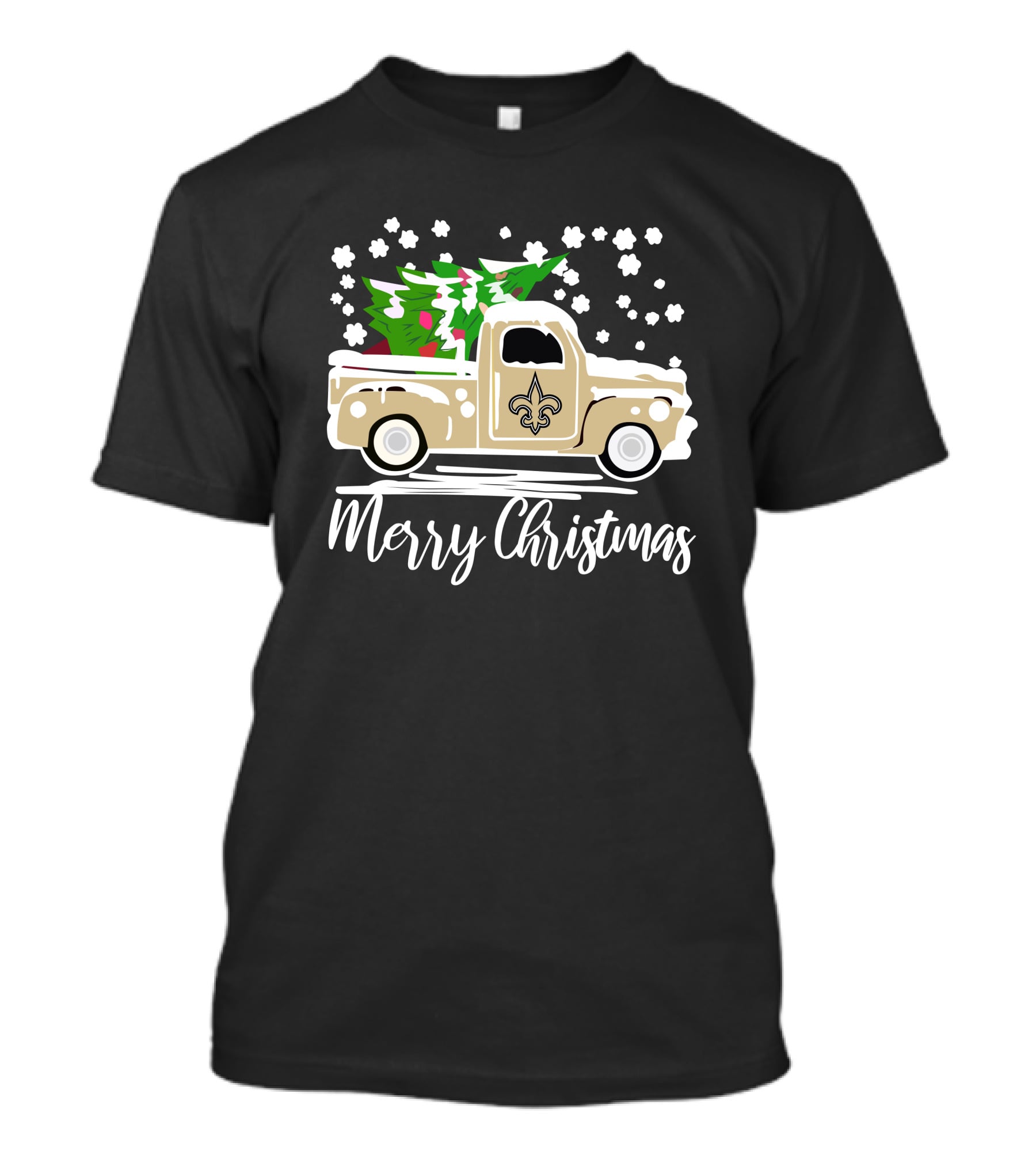 New Orleans Saints Vintage Car Merry Christmas Tree Snowflakes T-Shirt