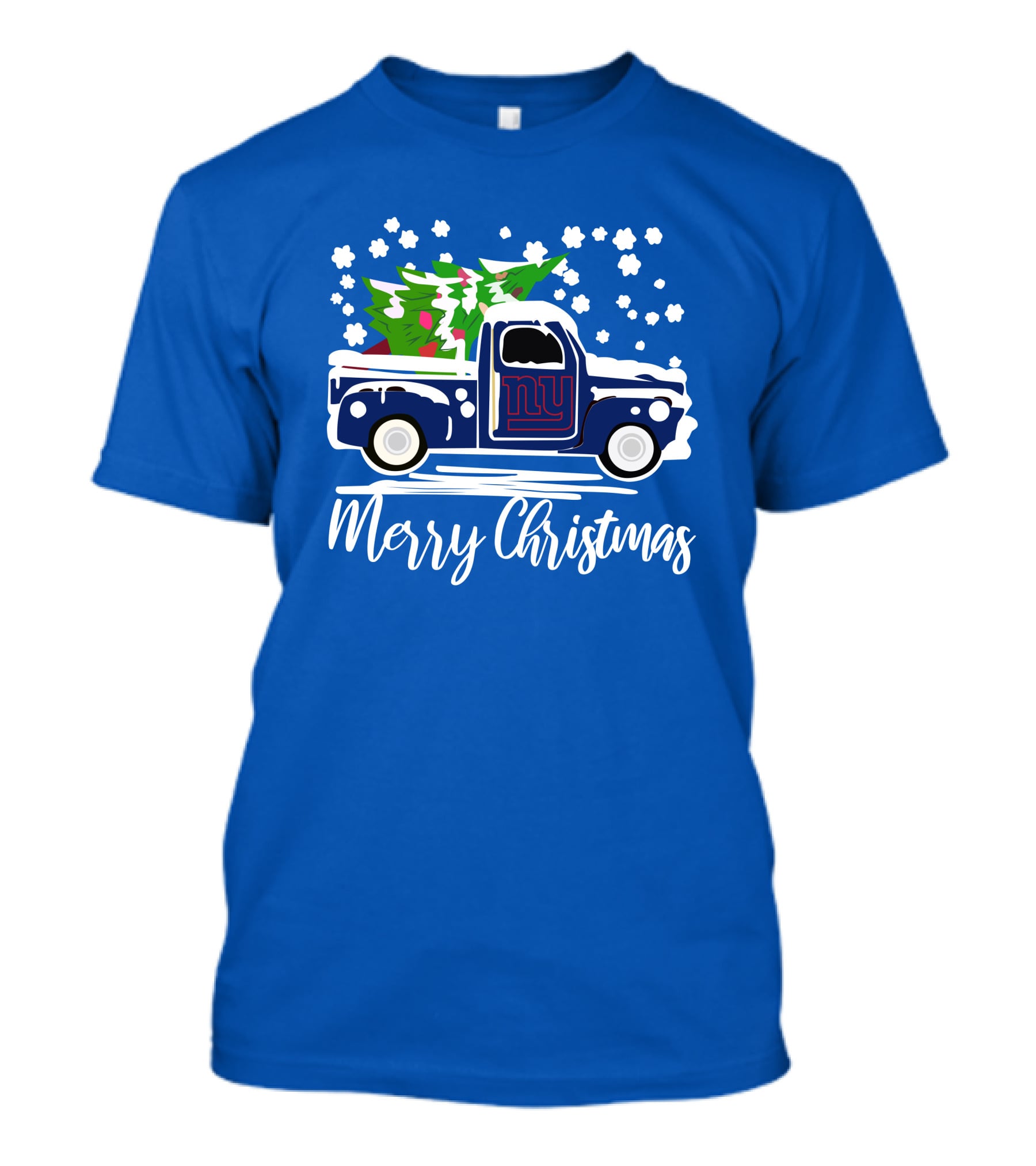 Merry Christmas New York Giants Vintage Car Snowflakes Holiday T-Shirt