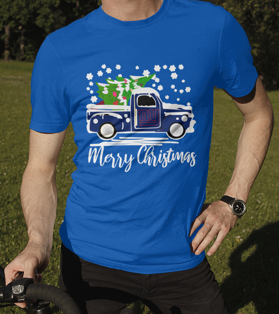 Merry Christmas New York Giants Vintage Car Snowflakes Holiday T-Shirt