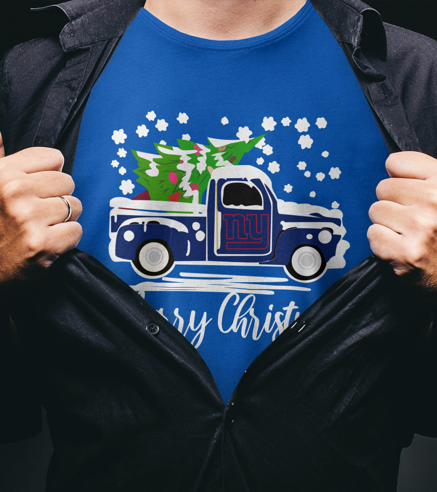 Merry Christmas New York Giants Vintage Car Snowflakes Holiday T-Shirt