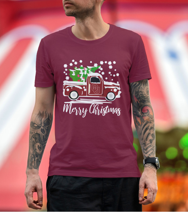 Premium T-Shirt: Merry Christmas Oklahoma Sooners Vintage Truck with Tree T-Shirt Merry Christmas Oklahoma Sooners Vintage Truck with Tree T-Shirt