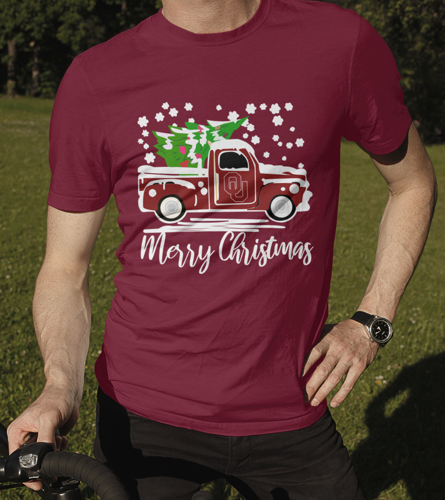 Merry Christmas Oklahoma Sooners Vintage Truck With Tree T-Shirt