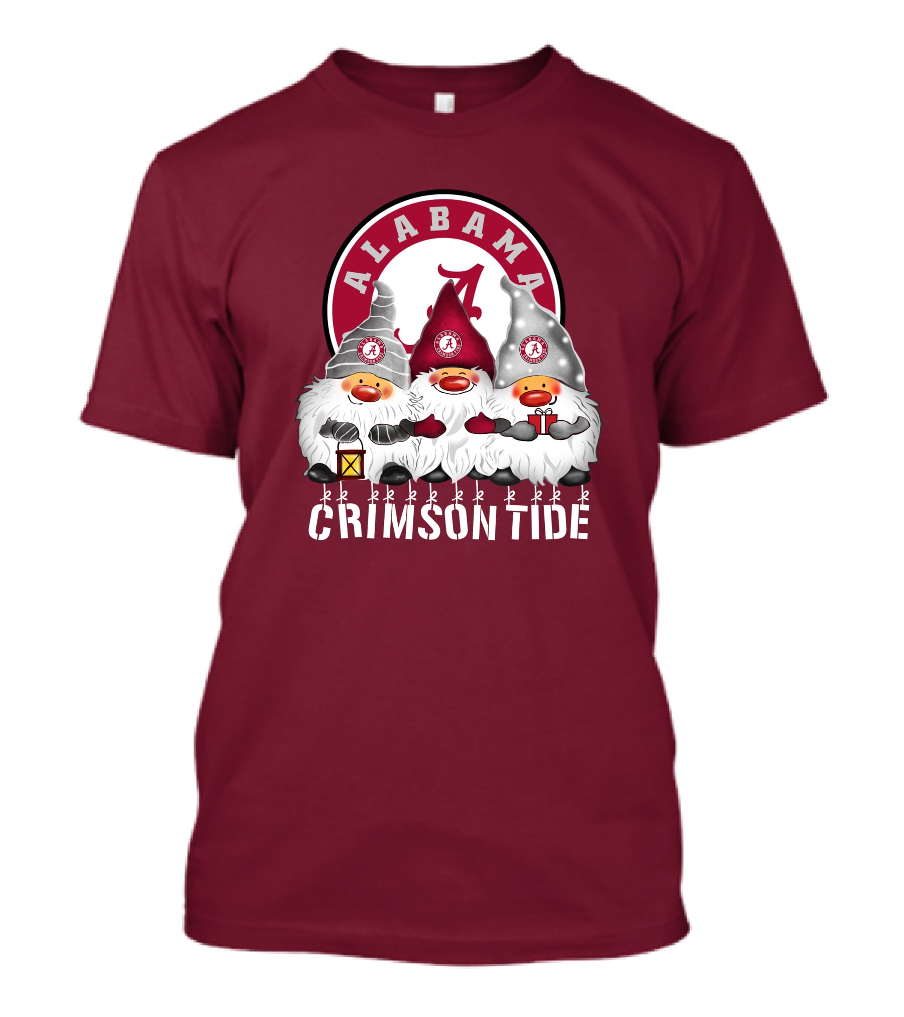 Alabama Crimson Tide Christmas Gnomes Merry Christmas Happy Holidays T-Shirt