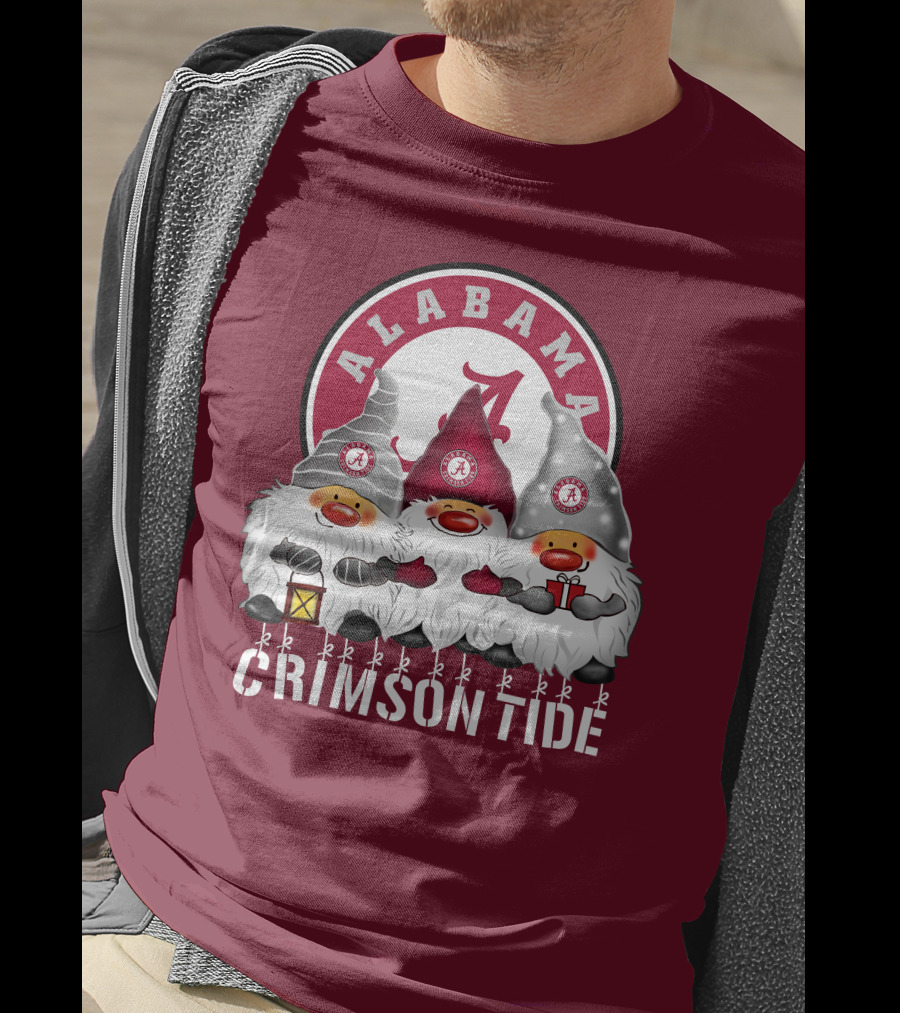Alabama Crimson Tide Christmas Gnomes Merry Christmas Happy Holidays T-Shirt