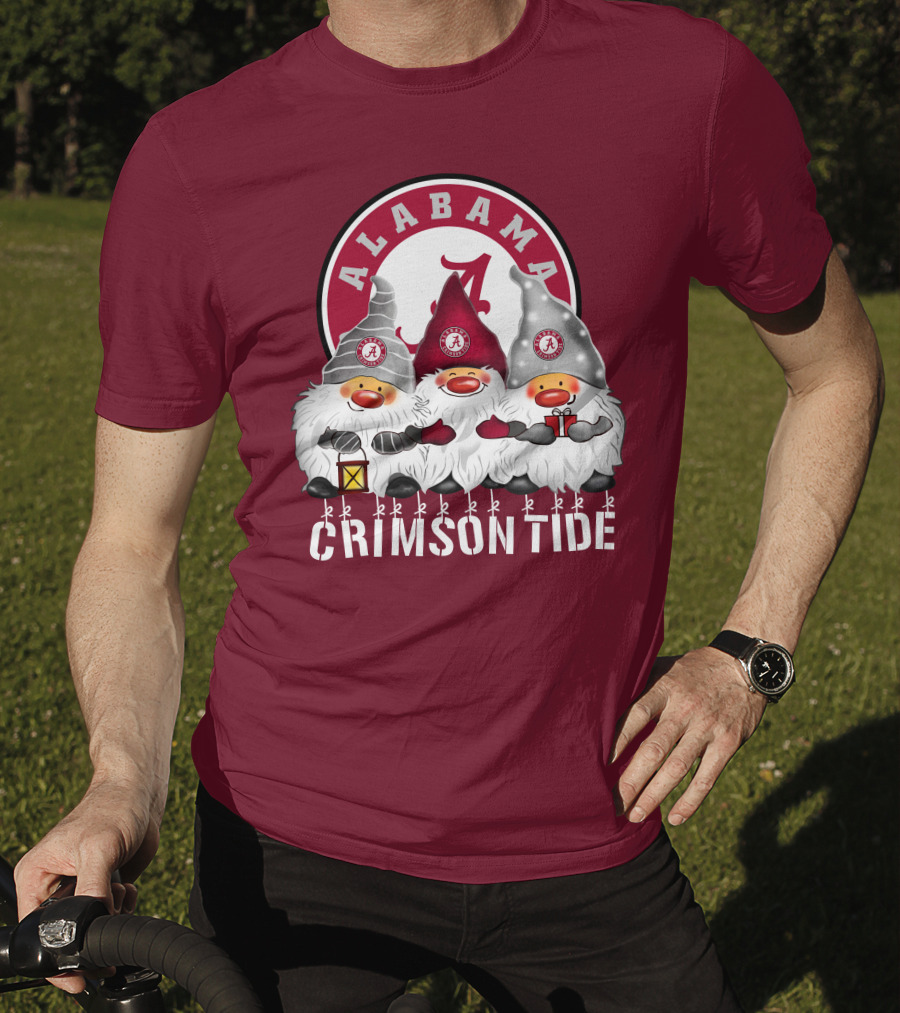 Alabama Crimson Tide Christmas Gnomes Merry Christmas Happy Holidays T-Shirt