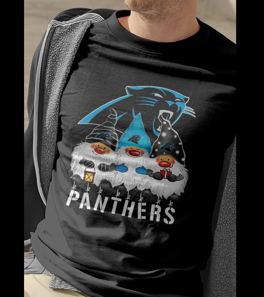 Panthers Christmas Gnomes Carolina Panthers Merry Christmas Happy Holidays T-Shirt