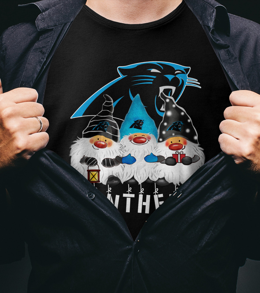 Panthers Christmas Gnomes Carolina Panthers Merry Christmas Happy Holidays T-Shirt