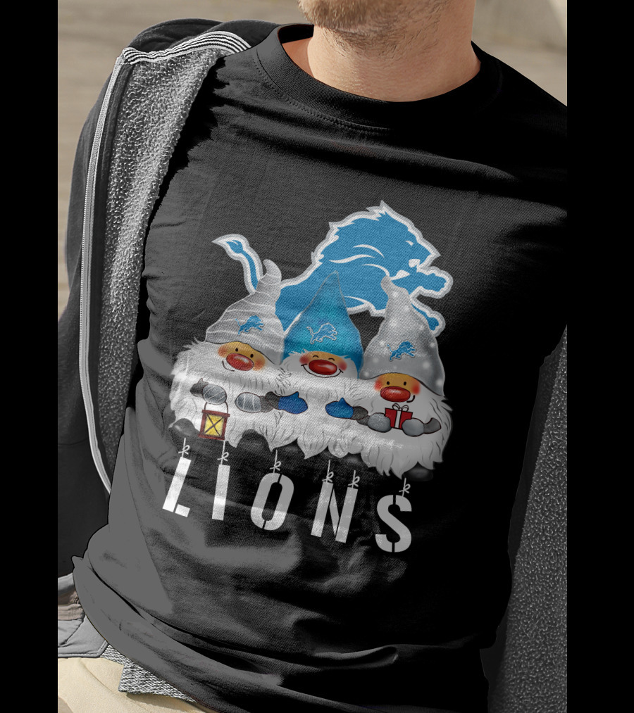 Detroit Lions Merry Christmas Happy Holidays Gnomes T-Shirt