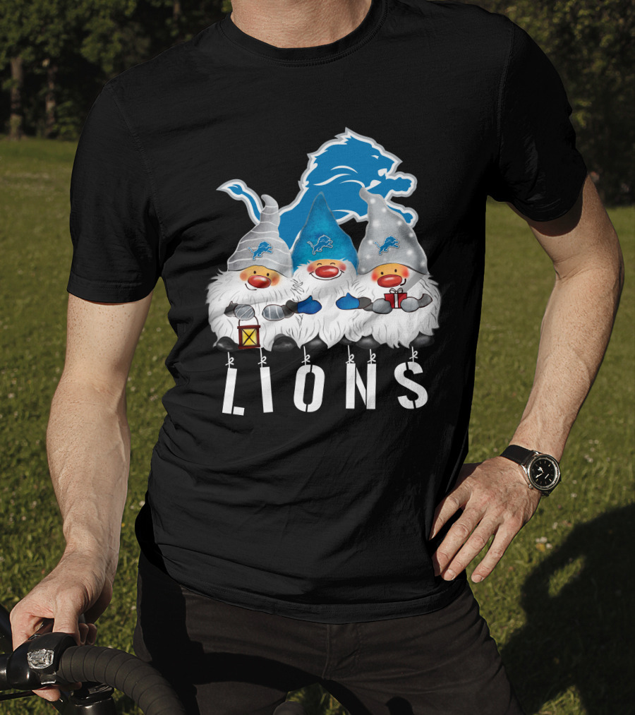 Detroit Lions Merry Christmas Happy Holidays Gnomes T-Shirt