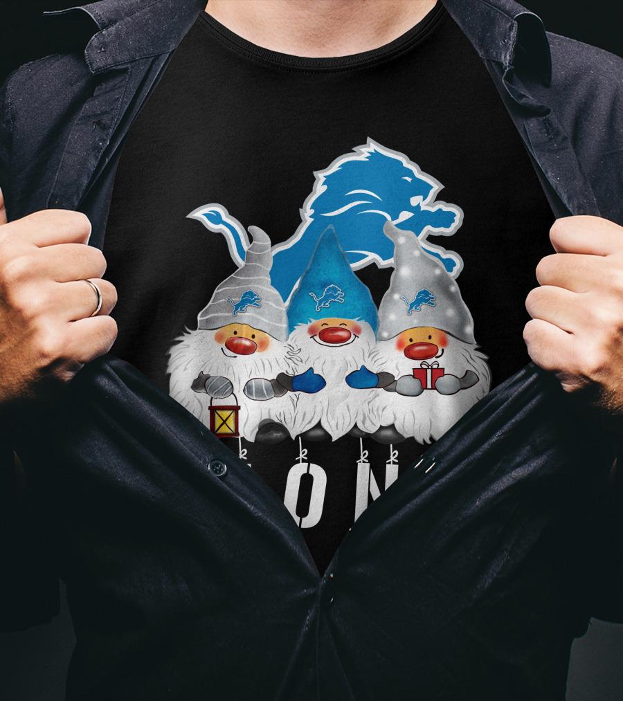 Detroit Lions Merry Christmas Happy Holidays Gnomes T-Shirt