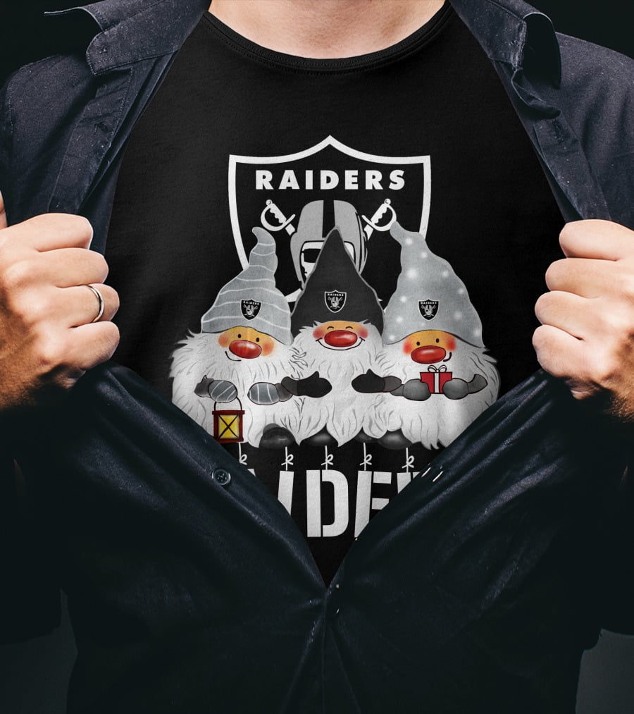 Las Vegas Raiders Merry Christmas Happy Holidays Raiders Gnomes T-Shirt
