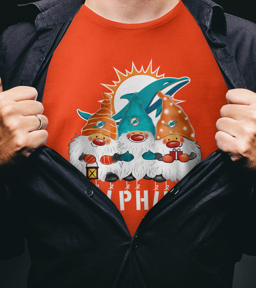 Miami Dolphins Merry Christmas Happy Holidays Gnomes T-Shirt