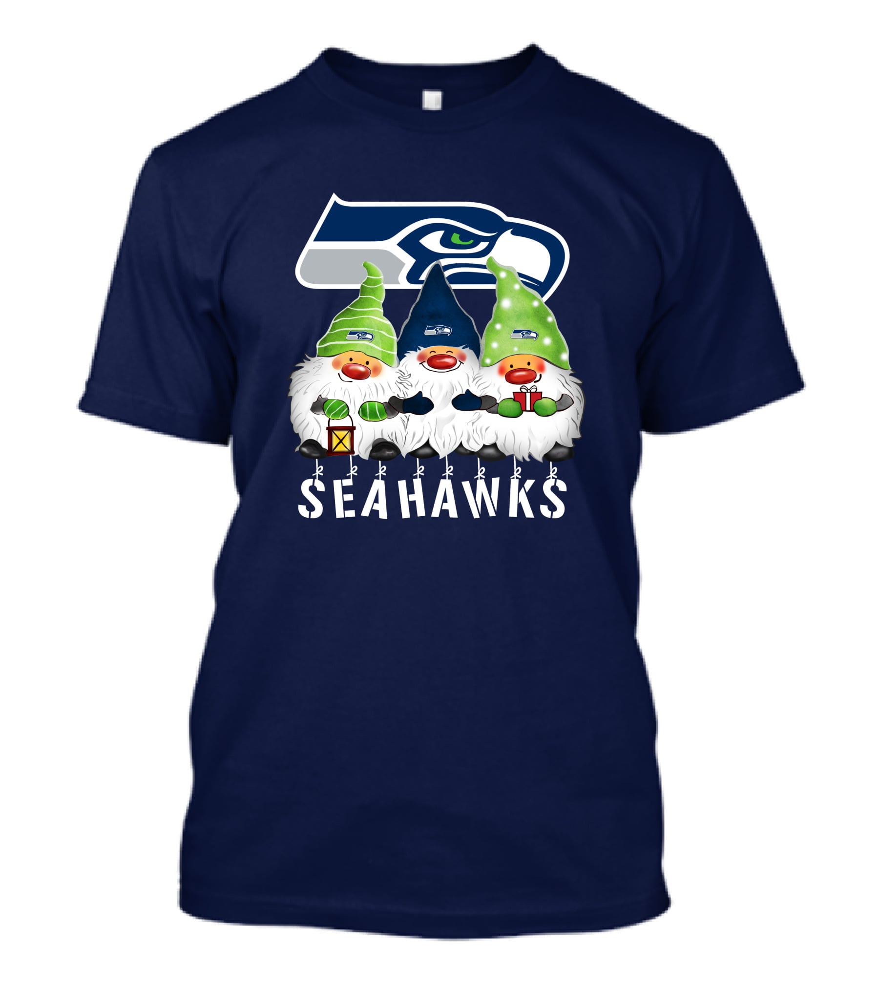Seattle Seahawks Merry Christmas Happy Holidays Gnomes T-Shirt