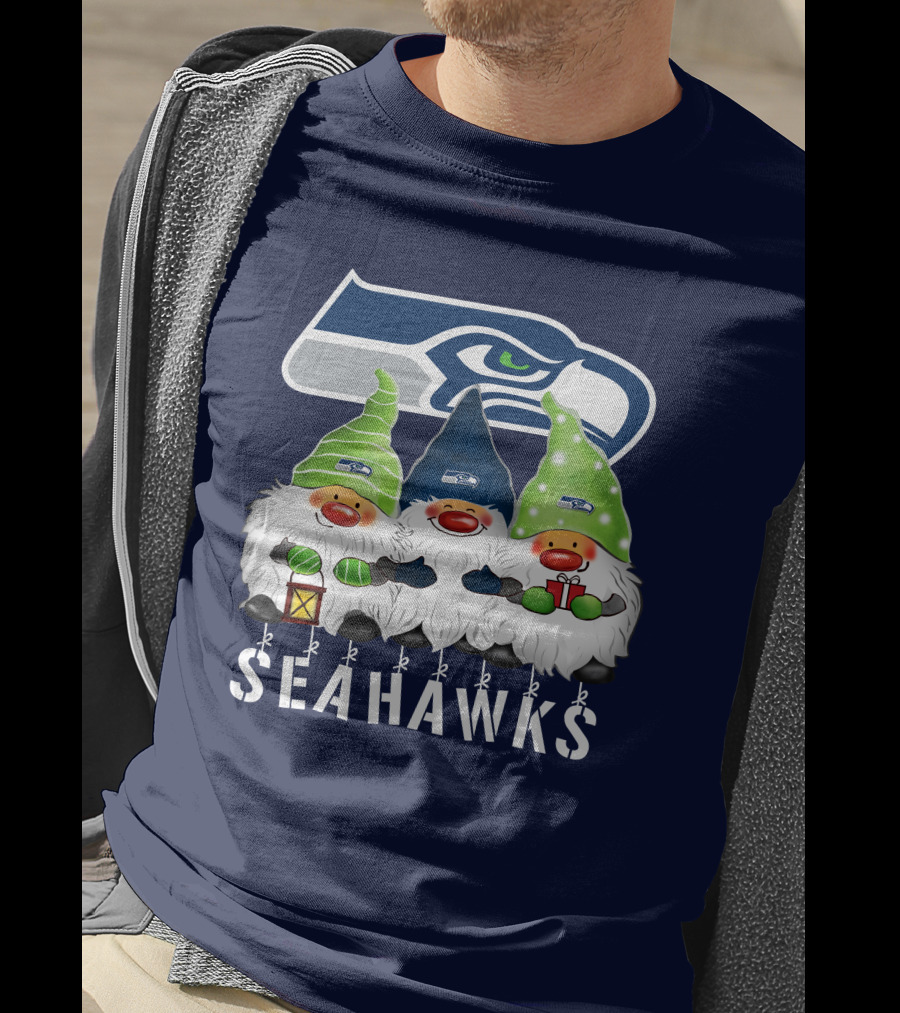 Seattle Seahawks Merry Christmas Happy Holidays Gnomes T-Shirt