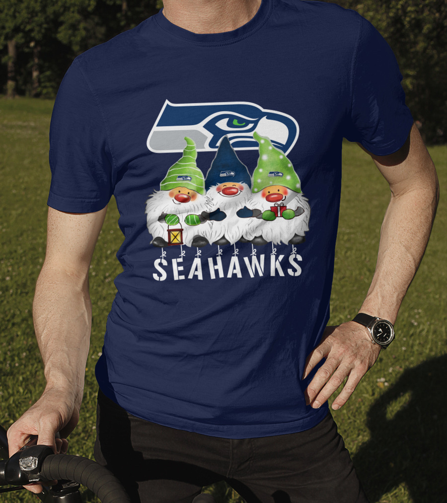 Seattle Seahawks Merry Christmas Happy Holidays Gnomes T-Shirt