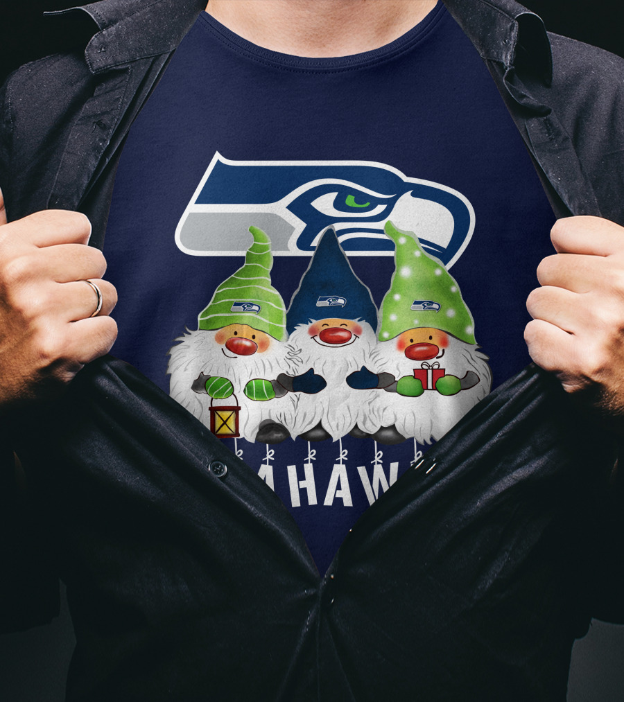 Seattle Seahawks Merry Christmas Happy Holidays Gnomes T-Shirt