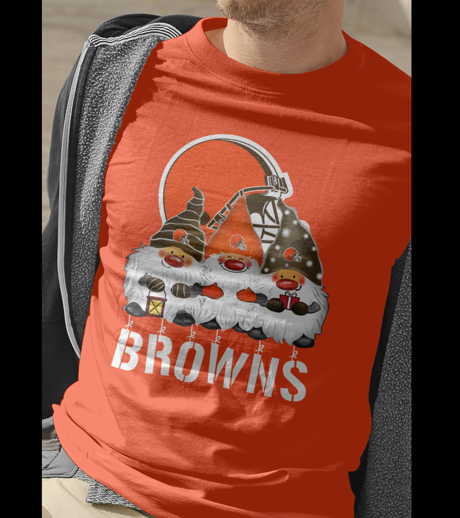 Cleveland Browns Merry Christmas Happy Holidays With Gnome Trio And Football Helmets T-Shirt