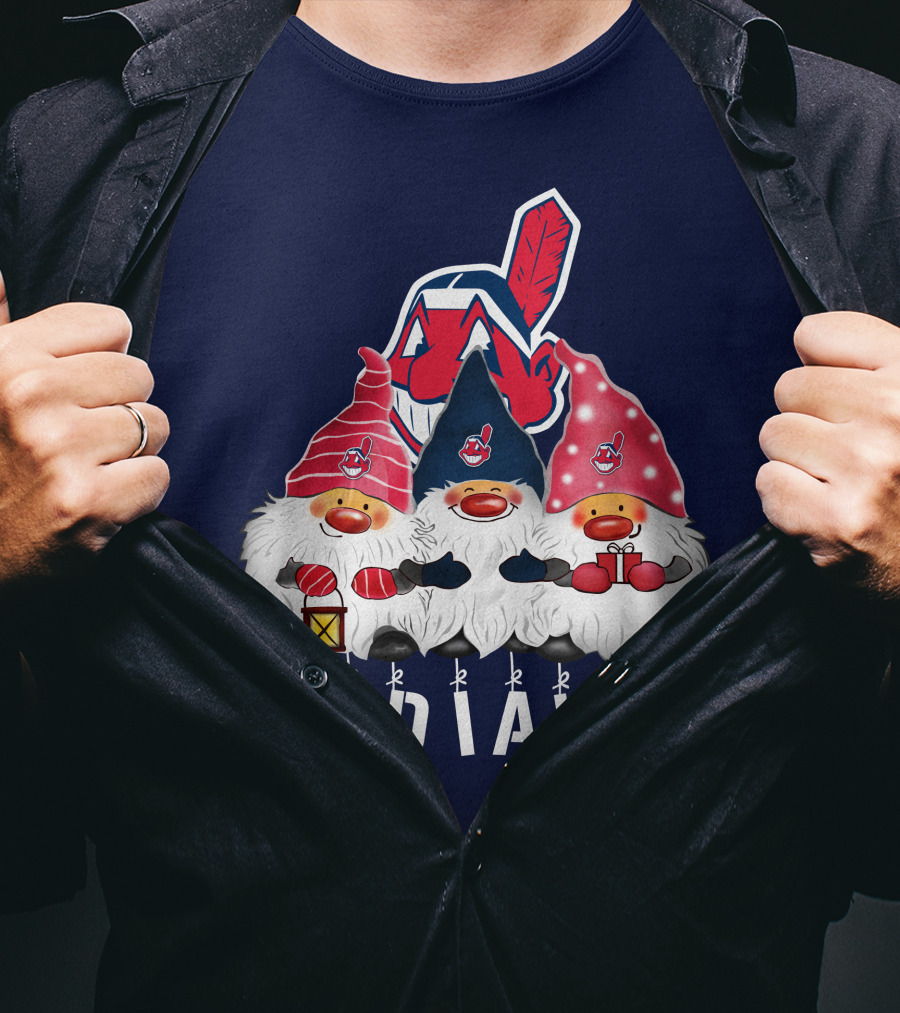 Cleveland Indians Merry Christmas Happy Holidays Gnomes Chief Wahoo T-Shirt