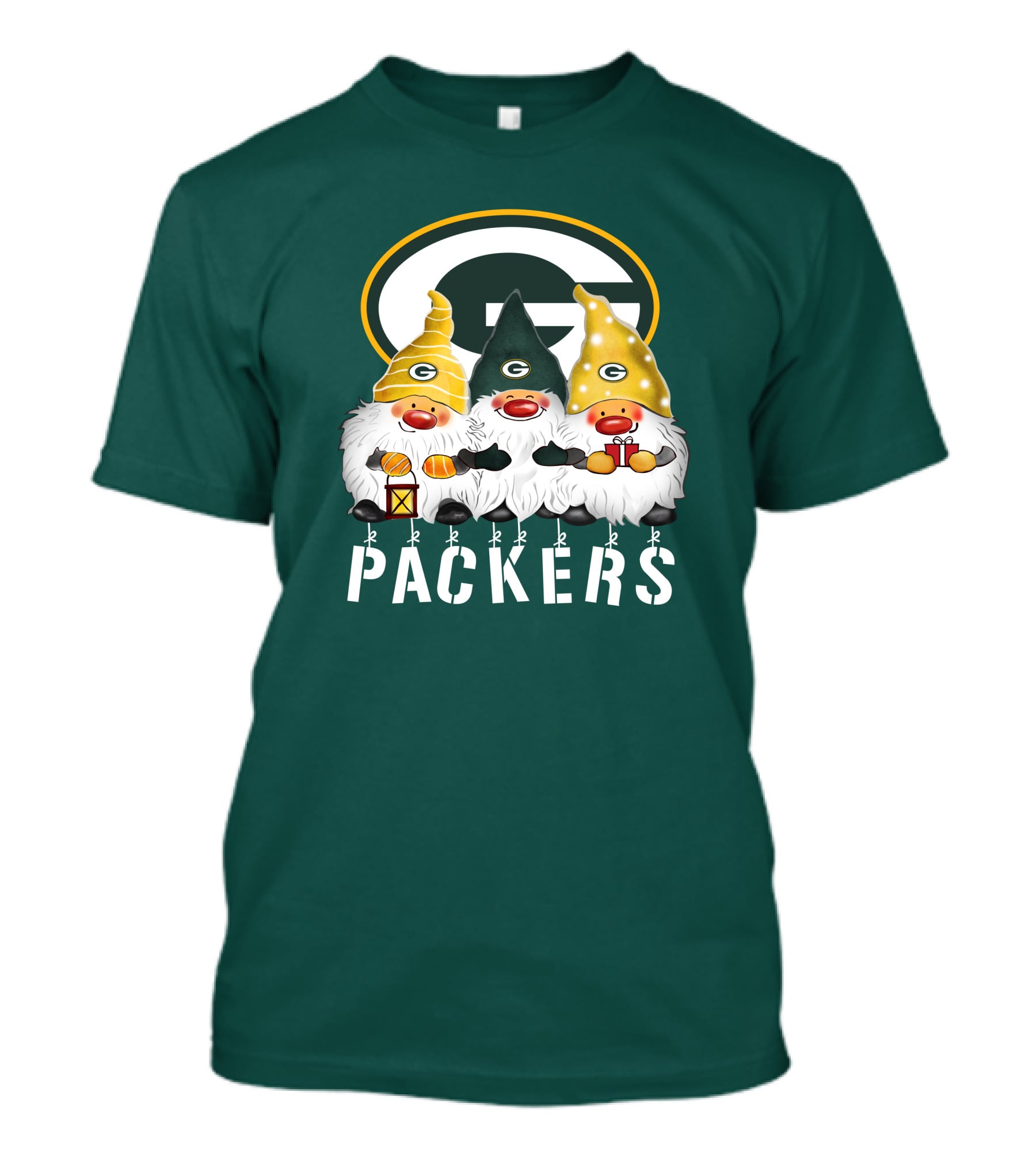Green Bay Packers Gnomes Merry Christmas Happy Holidays T-Shirt