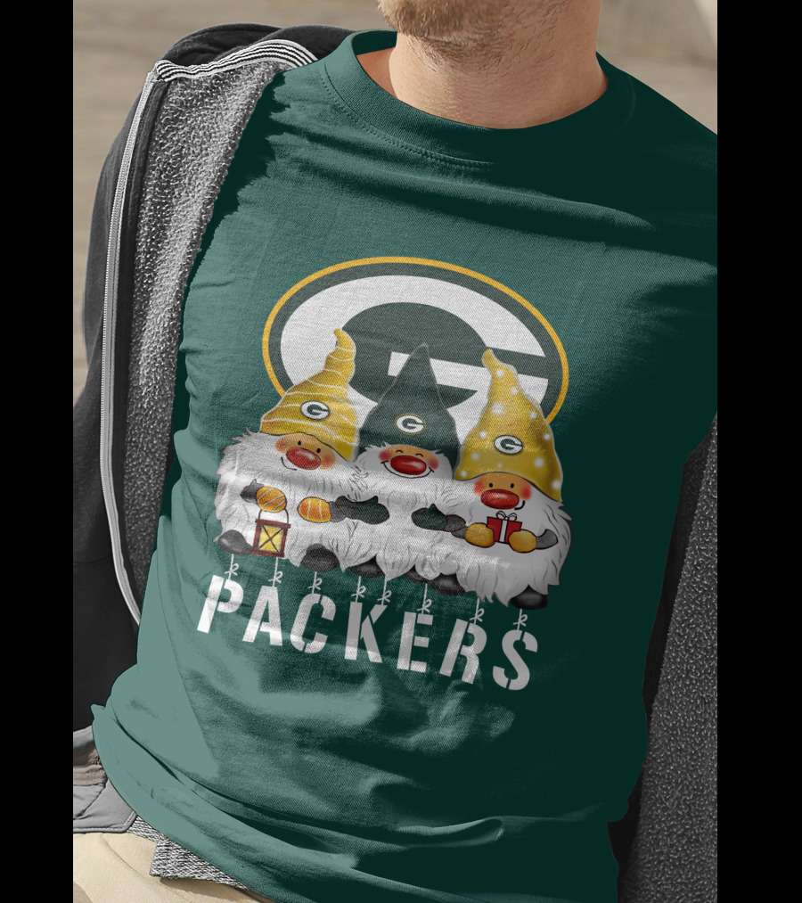 Green Bay Packers Gnomes Merry Christmas Happy Holidays T-Shirt