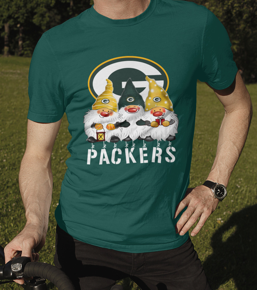 Green Bay Packers Gnomes Merry Christmas Happy Holidays T-Shirt