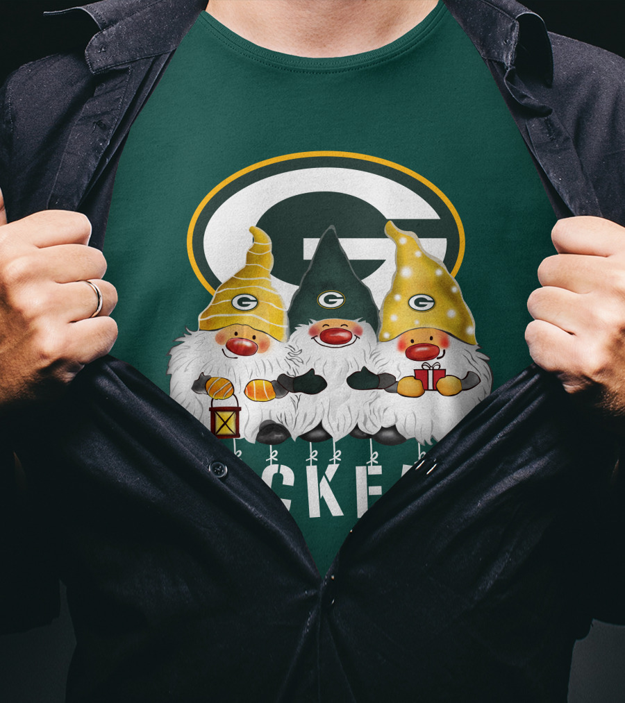 Green Bay Packers Gnomes Merry Christmas Happy Holidays T-Shirt