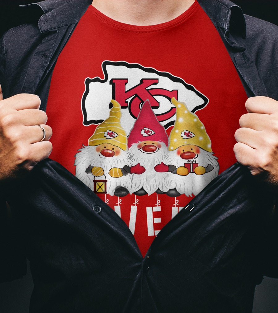 Kansas City Chiefs Merry Christmas Happy Holidays Gnomes T-Shirt