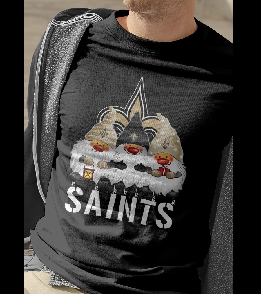 New Orleans Saints Merry Christmas Happy Holidays Gnomes Fleur-de-lis T-Shirt