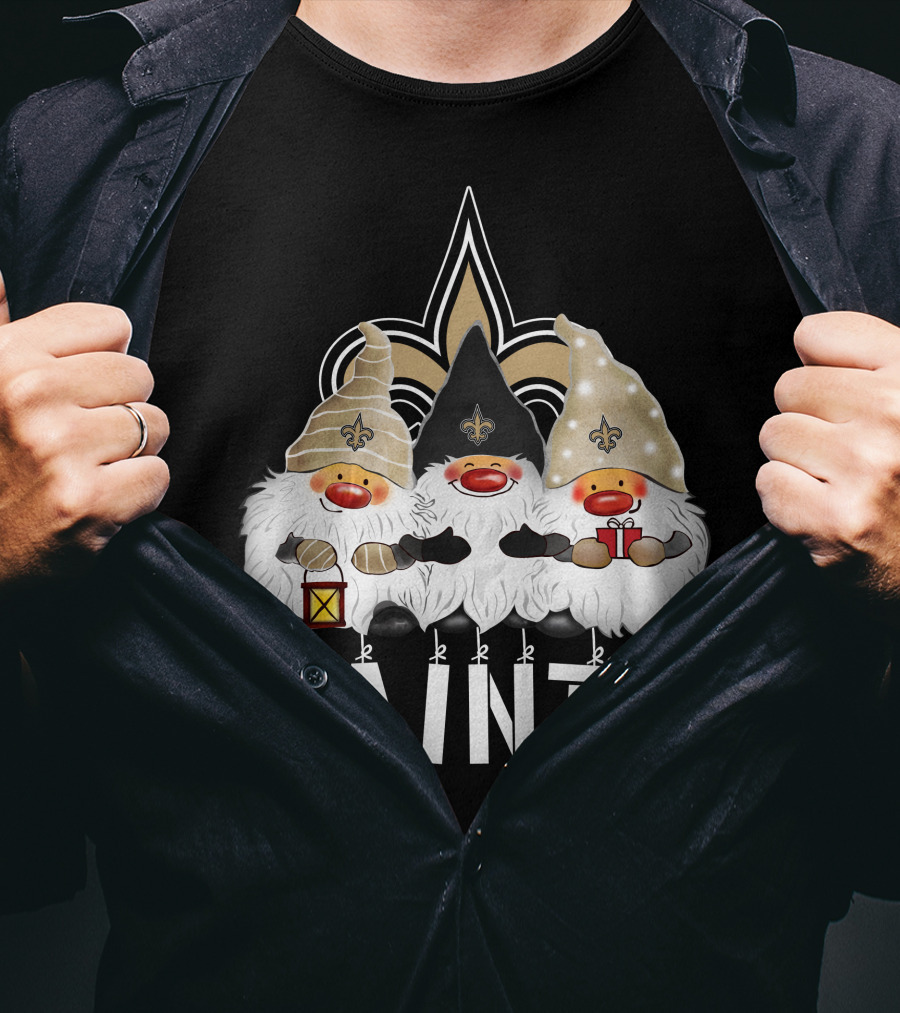 New Orleans Saints Merry Christmas Happy Holidays Gnomes Fleur-de-lis T-Shirt