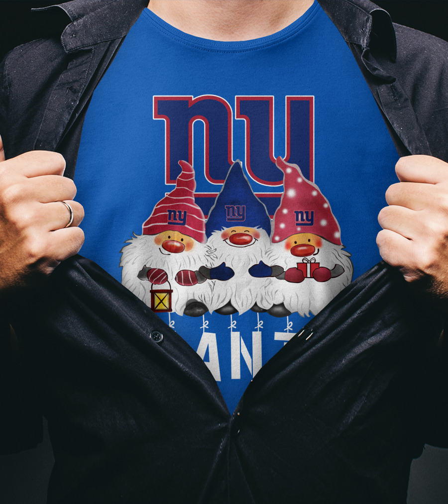 New York Giants Merry Christmas Happy Holidays Gnomes T-Shirt