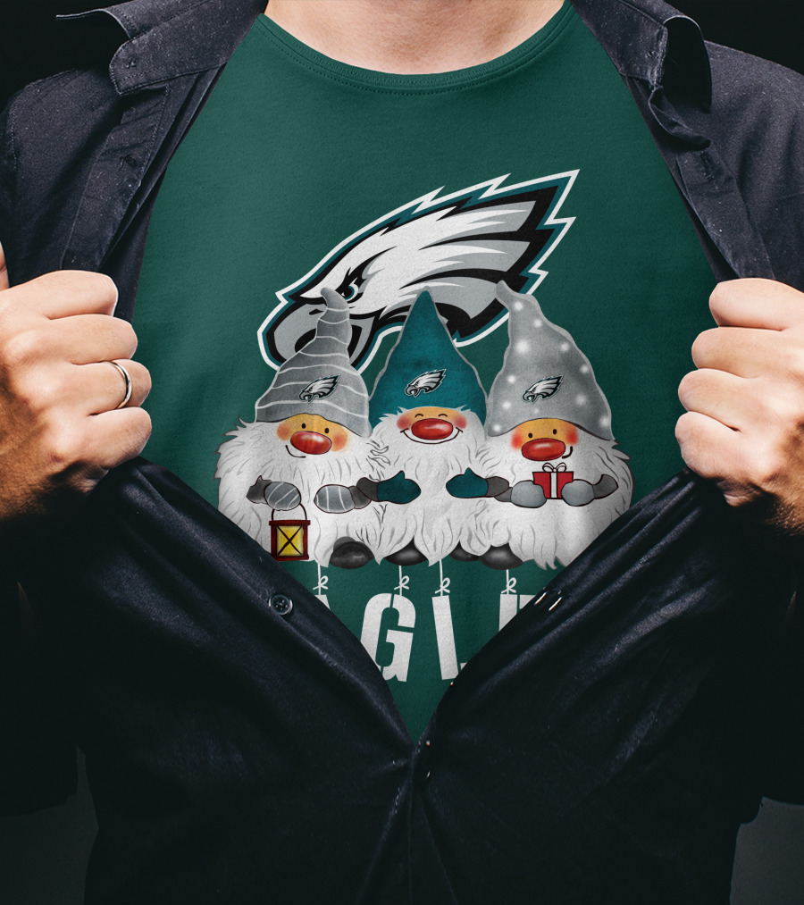 Philadelphia Eagles Christmas Gnomes Happy Holidays T-Shirt